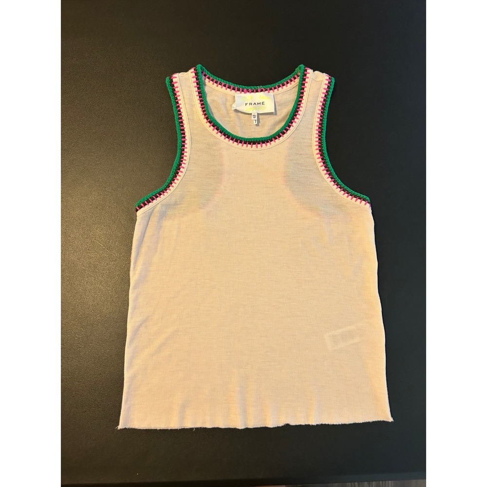 Julia Sarr-Jamois x FRAME Crochet Trim Ribbed Tank Top Blanc White 1569